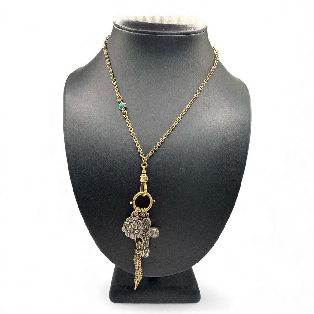 Vintage Lucky Brand Long Gold Tone with enamel charms necklace - Picture 2 of 6